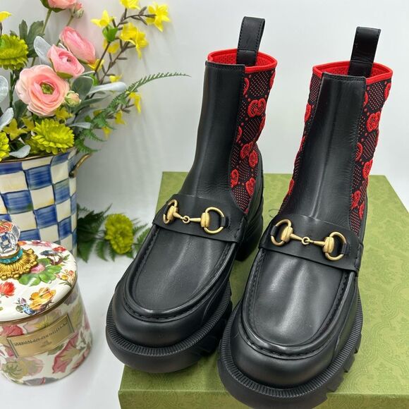 Men's Gucci GG Supreme horse bit ankle boots size 6.55 fits 7 US made in Italy - Picture 1 of 7